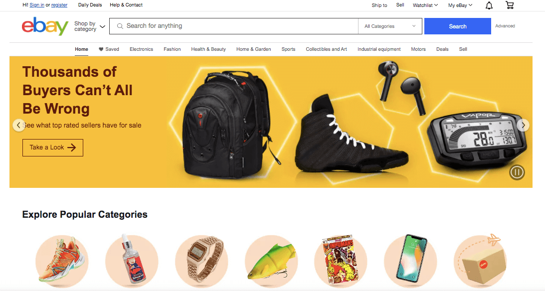 eBay landing page eBay landing page